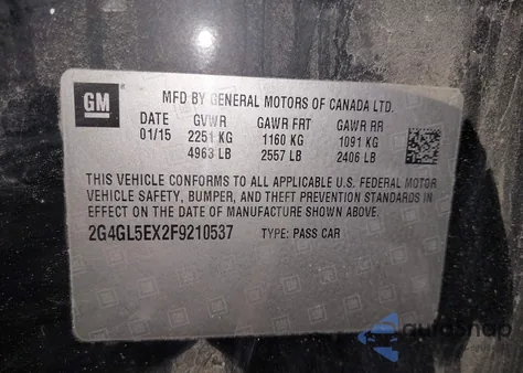 2015 Buick Regal Turbo z USA, uszkodzony, nr VIN 2G4GL5EX2F9210537